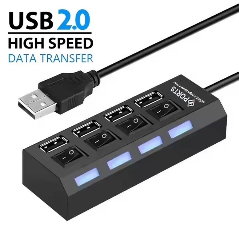 Laptop Accessories Hub - 4ポートUSB 2.0ハブ拡張スプリッター、独立したLEDスイッチ制御付き、ラップトップ、デスクトップ、MacBookコンピューターアクセサリーキットセット用