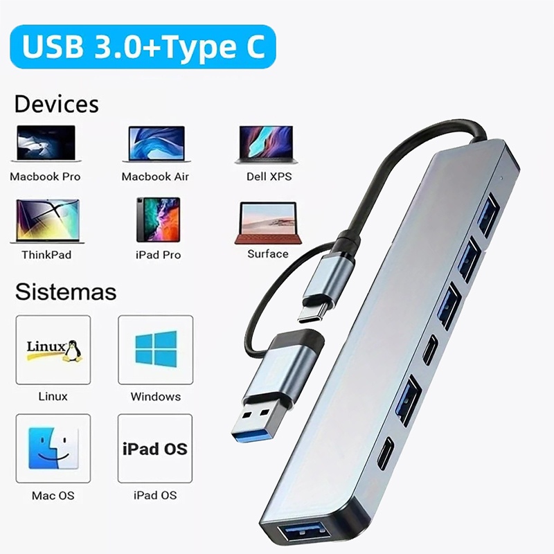 Laptop Accessories And Gadgets - 2in1 USB3.0ハブ 7ポート Type-C拡張スプリッター USB-C PD対応