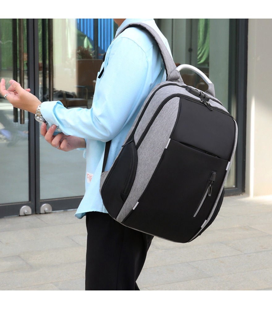 Laptop Backpack Anti Theft - 黒の盗難防止バックパック、金属製トップハンドル、撥水反射トリム、サイドUSBポート付き、ビジネス、日常、カジュアル用