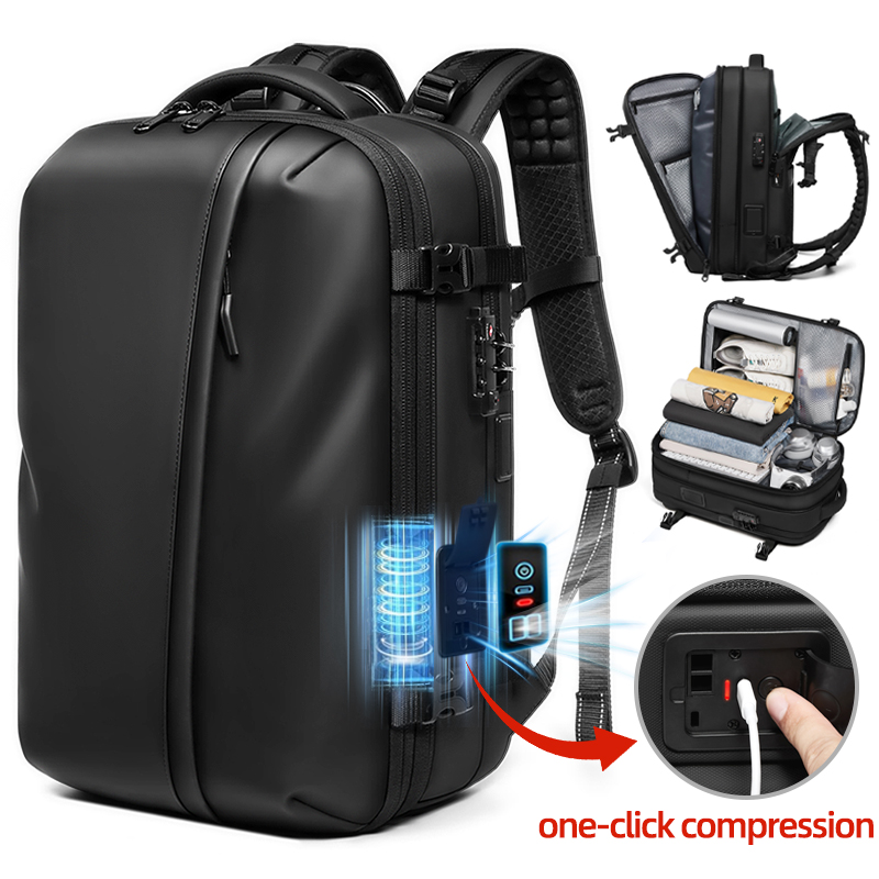 Laptop Backpack Anti Theft - メンズトラベルバックパック ワンクリックスタートポンプ真空圧縮 17インチノートパソコンバックパック ハイキング ビジネス 60L拡張スクールバックパック