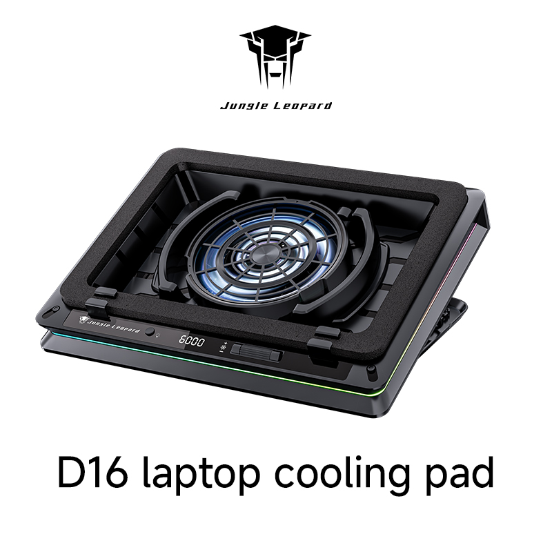 Laptop Accessories Cooling Pad - ジャングルレオパード D16 2026 新型ターボブロワー搭載ノートパソコン冷却パッド、静音圧力式クーラー、ARGB照明付き、15.6インチゲーミング対応