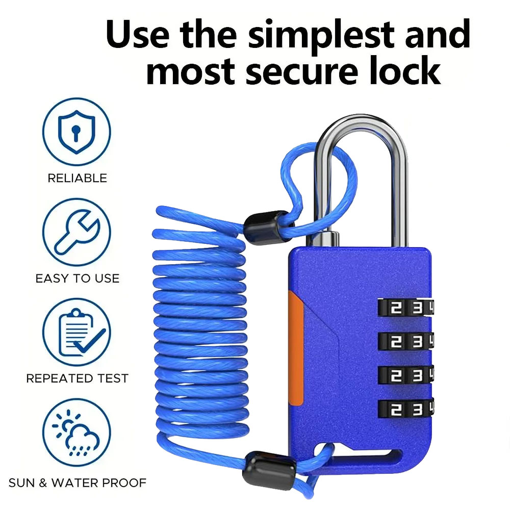 Laptop Backpack Anti Theft - 4桁のコンビネーション南京錠、格納式ケーブル付き、盗難防止税関パスワードロック、スーツケース、荷物、キャビネット、バックパックロック用