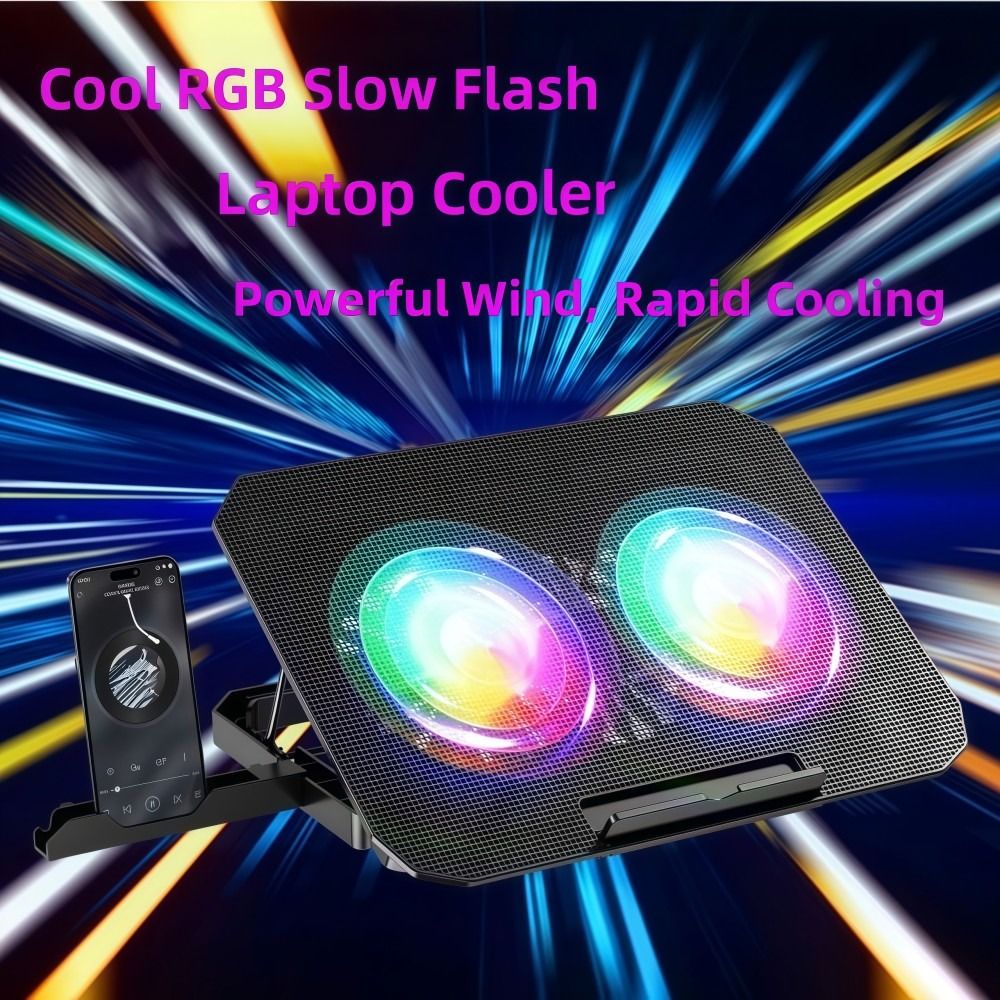 2つのファン搭載RGBノートパソコンクーラー、スマホホルダー - Laptop Accessories Cooling Pad のレビューと価格