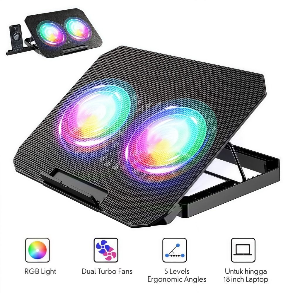 2つのファン搭載RGBノートパソコンクーラー、スマホホルダー - Laptop Accessories Cooling Pad のレビューと価格
