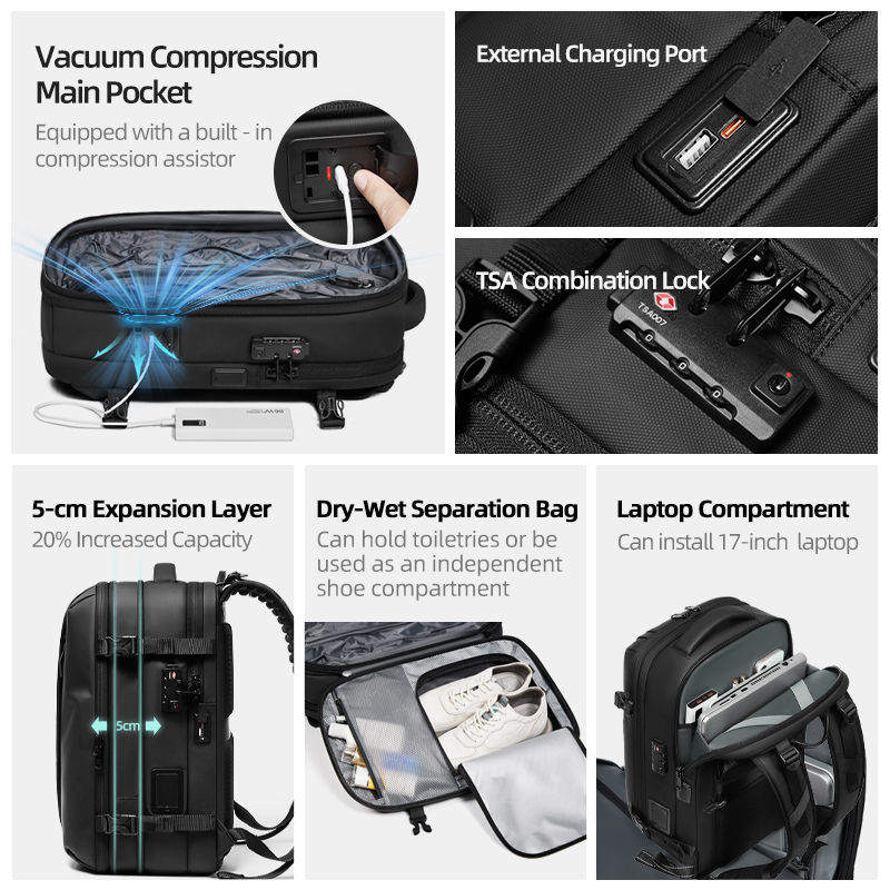 メンズトラベルバックパック ワンクリックスタートポンプ真空圧 - Laptop Backpack Anti Theft のレビューと価格